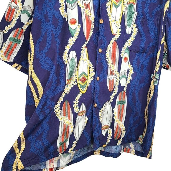 Vintage 1980s Diamond Head Sportswear Blue Hawaiian Made Surf Waikiki Shirt - Picture 3 of 7